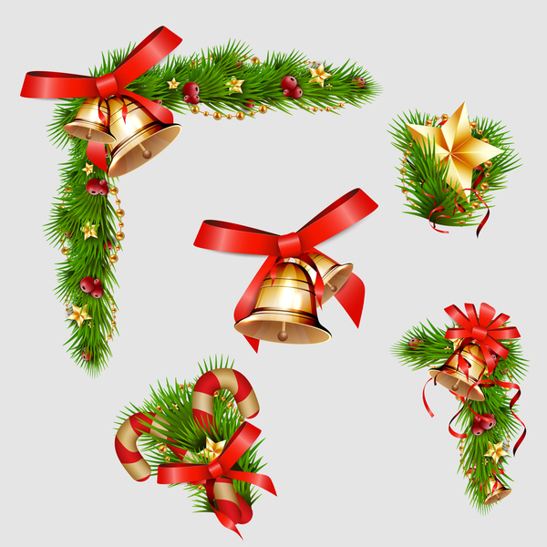 Branche de pin de Noël avec le vecteur décoratif de cloches pin Noël décoratif cloches branche   