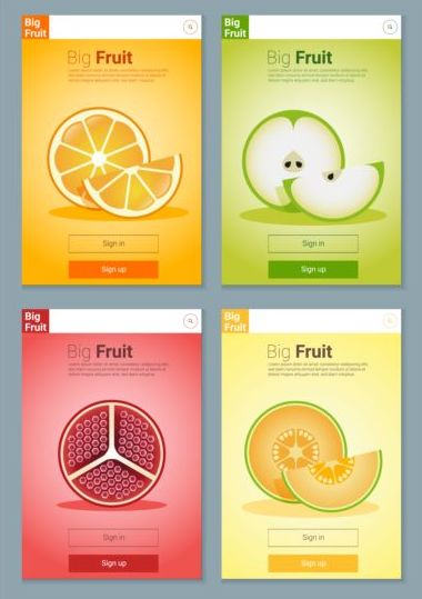Vecteur de conception d’interface d’application de fruit coloré 1 interface fruit coloré app   