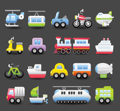 Verschiedene Transportmittel Icons Vektormaterial 01 Vektormaterial transport icons different   