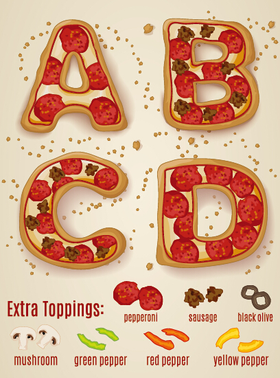 Exquise pizza alphabet Design vecteur 01 pizza exquis alphabet   