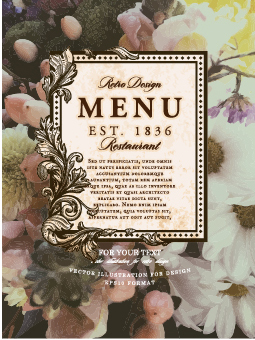 Fleur restaurant menu couverture Vintage styles vecteur 02 style vintage restaurant menu fleur couverture   