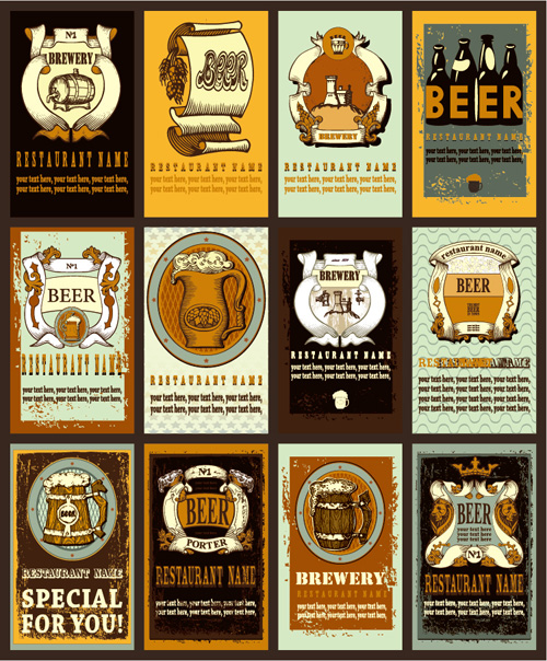 Lables Bier Retro-Vektormaterial 06 Retro-Schrift material Labeln Bier   