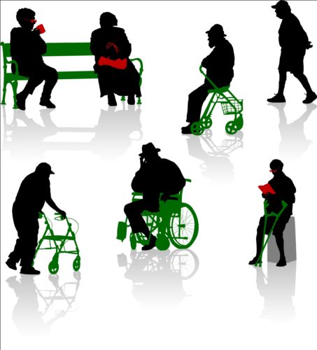 Personnes âgées avec des personnes handicapées silhouette vecteur 05 vieux silhouette personnes handicapés   