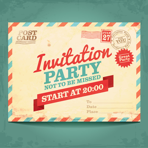 Party invitation cartes postales vecteur matériel 02 matériel invitation fête cartes postales carte postale   