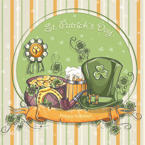 St. Patrick Day handgezeichneter Vektorhintergrund 03 Patrick Day Hintergrund Hand gezeichnet   