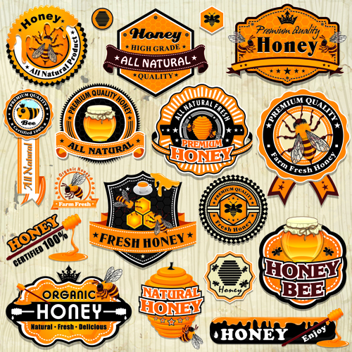 Vintage-Honigetiketten und Dachs Vektor vintage labels label Honig Abzeichen   