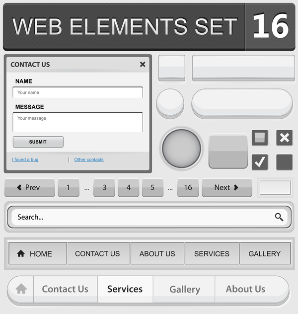 ボタンベクタマテリアルセットを持つ Web 要素09 要素 ボタン web   