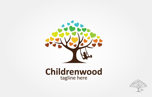 balançoire d’enfants avec le matériel de vecteur de logo d’arbre logo enfants arbre aile   