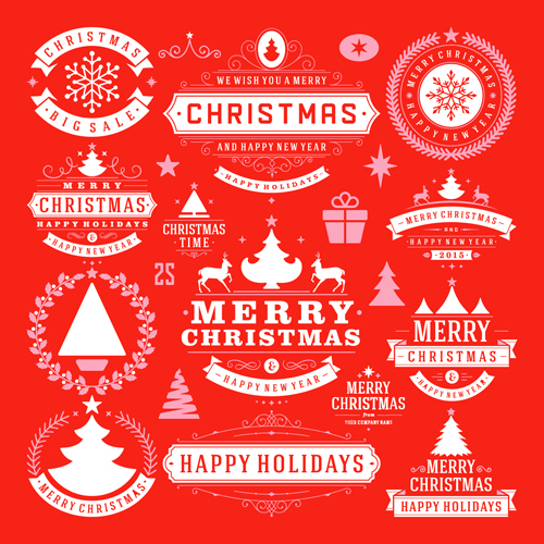 2015 Weihnachten 2015 mit glücklichen Urlaubsetiketten Vector 02 Weihnachten label holiday happy 2015   