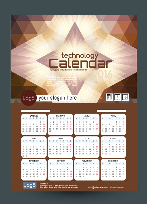 2016テクノロジーカレンダーテンプレートベクター02 技術 テンプレート カレンダー 2016   