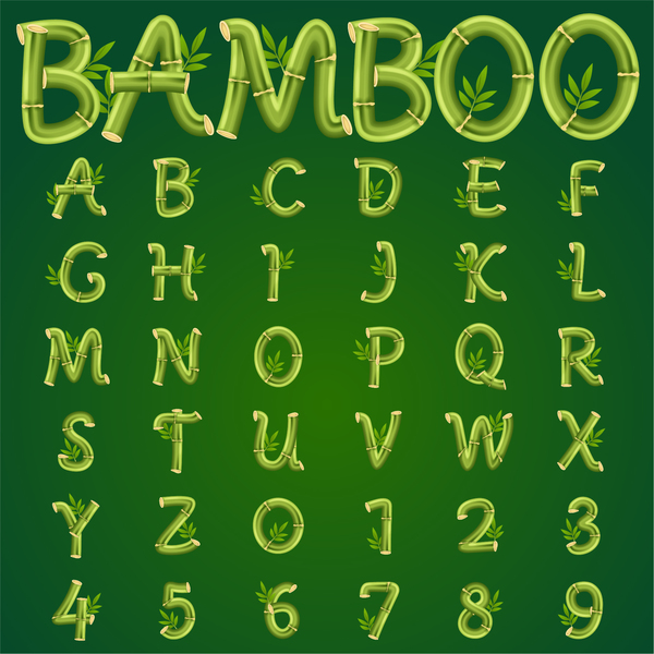 Alphabet de bambou avec le vecteur de nombre nombre bambou alphabet   