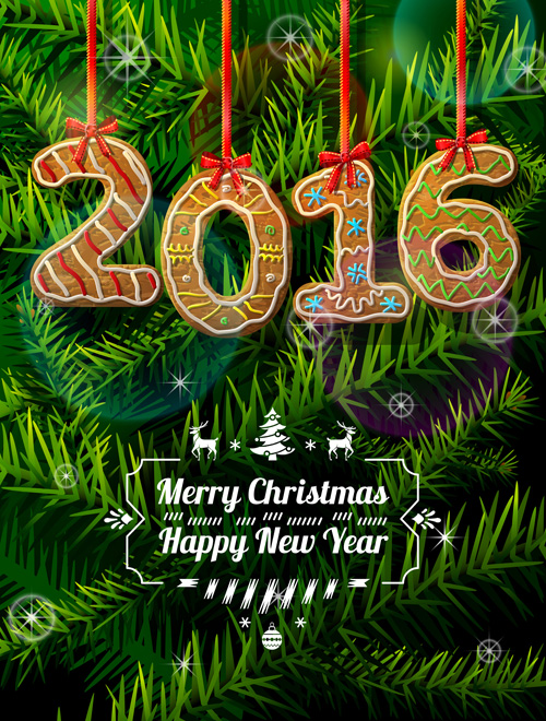 Biscuit 2016 Noël avec vecteur de fond de nouvel an nouveau Noël fond biscuit année 2016   