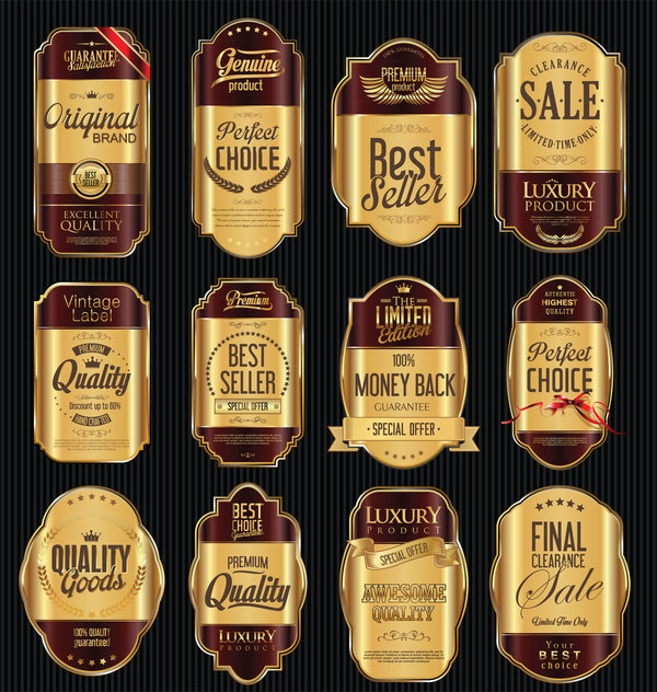 Braune und goldene Luxus-Etiketten Vektor Luxus gold Etiketten braun   