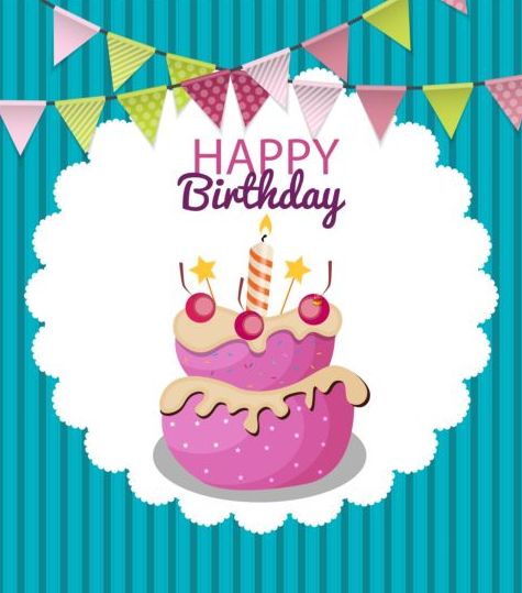 Niedliche Kuchen-Geburtstagskarte Vektoren 04 Kuchen Karte Geburtstag cute   