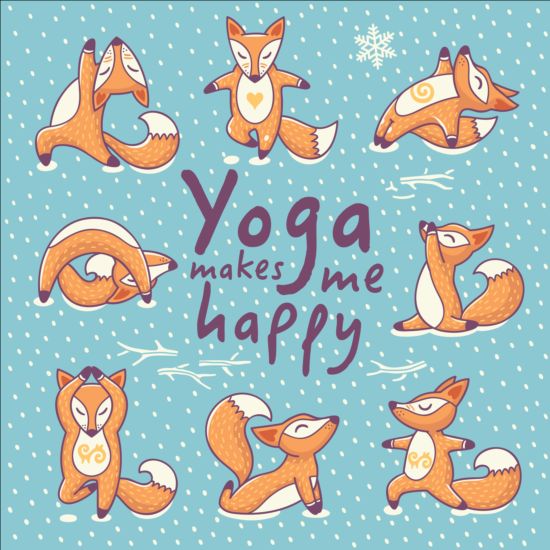 Renards avec vecteur de carte de yoga 06 yoga renards carte   
