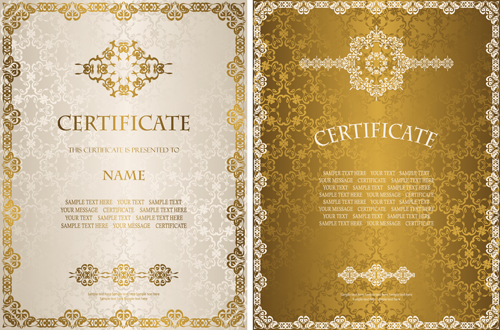 Goldene Schablone-Zertifikate Design-Vektor 04 Zertifikat Vorlage golden   