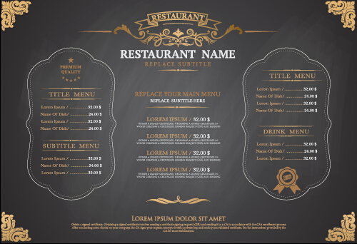 Graues Restaurantmenü Design Vektor 01 restaurant menu gray   