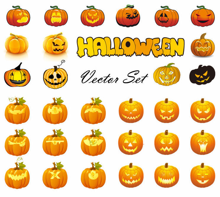 Halloween-Kürbisse gemischt Ikonen Vektor 01 Kürbis icons halloween   