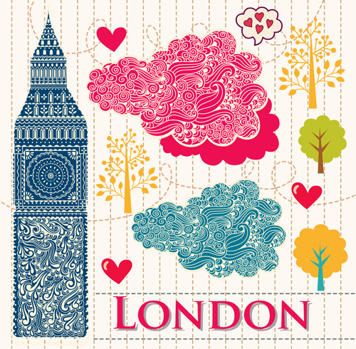 Handgezeichnete London-romantische Elemente Vektor 03 Romantik london Hand gezeichnet element   