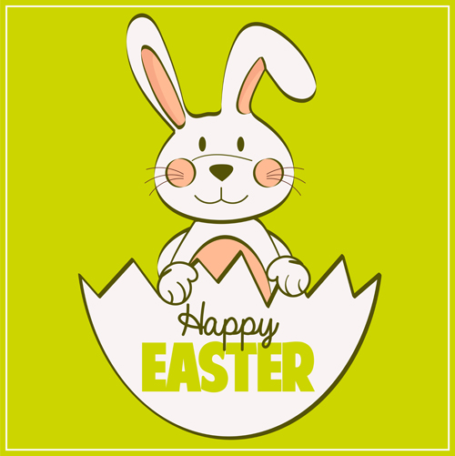 Carte de Pâques heureux avec dessiné à la main lapin vecteur 08 Pâques main Lapin heureux dessiné carte   