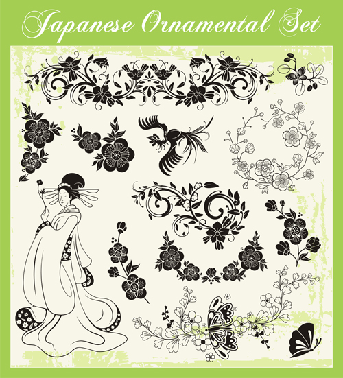 Japanische Stile Ornamente entwerfen Vektor-Set 03 Stile Ornamente Japanisch design   