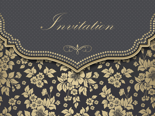 贅沢な花の招待状カードレトロなベクトル 豪華な 招待カード レトロフォント カード   