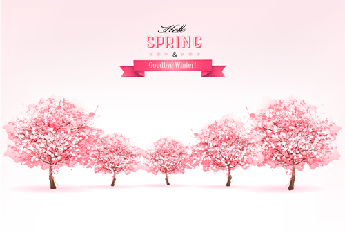 Rosa Federhintergrund mit Baumvektor 01 pink Hintergrund Frühling Baum   