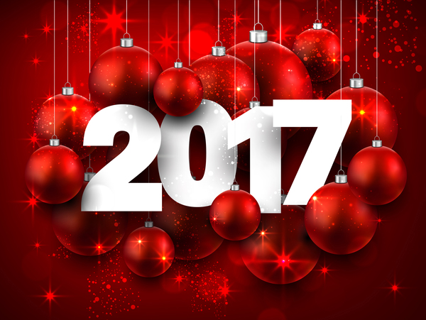Rouge 2017 fond de nouvel an avec des boules de Noël rouge vecteur 02 nouvel an Noël babioles 2017   