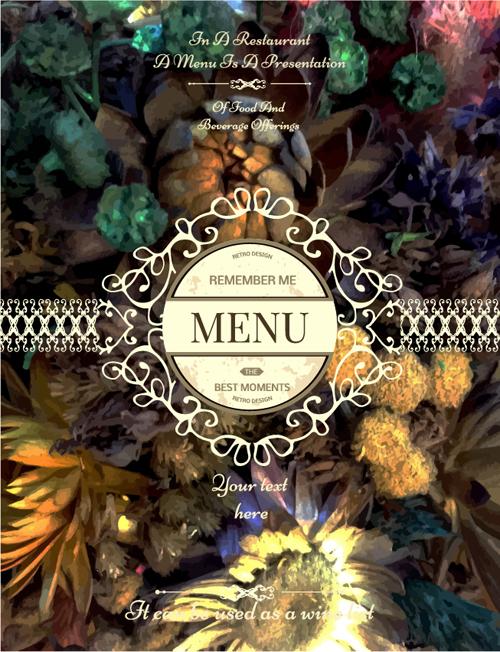 Housse de menu restaurant brouille fleur vecteur 01 restaurant menu fleur couverture brouille   