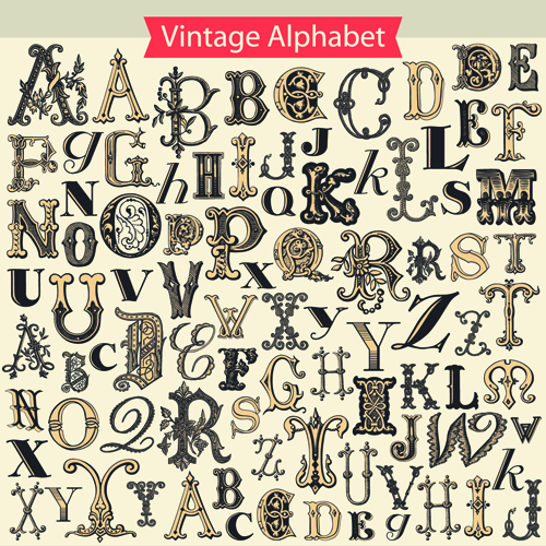 Retro Alphabet Set Vektormaterial 03 Vektormaterial Retro-Schrift material alphabet   
