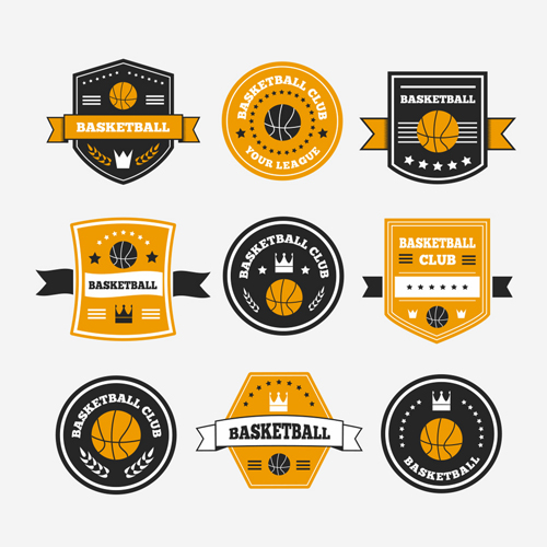 Retro-Basketball-Etiketten Vektoren Retro-Schrift labels basketball   