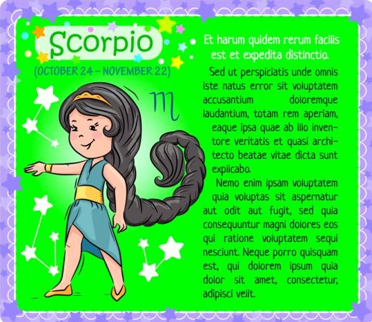Vecteur de carte enfant Scorpion Zodiac zodiaque scorpion kid carte   