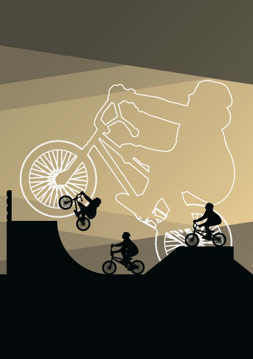 Set von Extrem-Bikern Vektorsilhouetten 07 Silhouetten Biker   