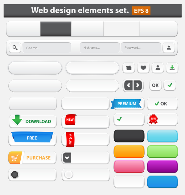 Web-Design-Elemente mit farbigem Button eingestellt web farbig design button   