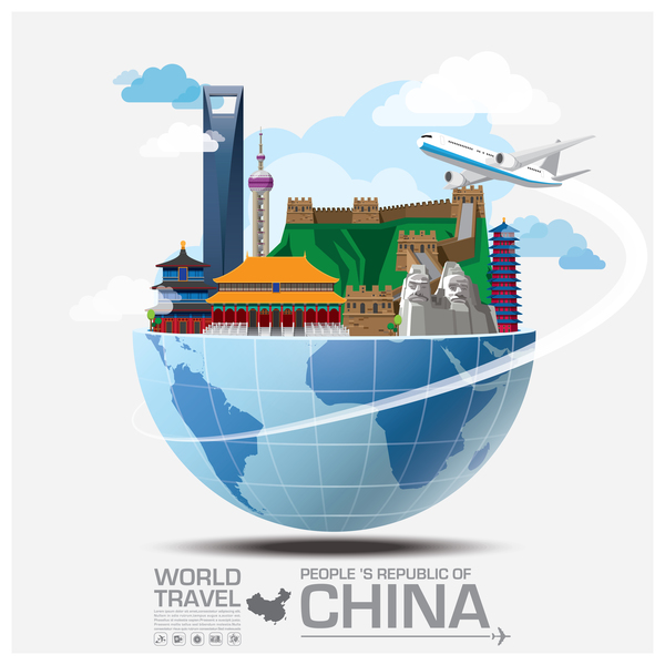 Voyage du monde de modèle vectoriel de Chine voyage monde la Chine   