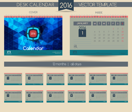 2016 Neujahr Schreibtisch Kalender Vektormaterial 102 Schreibtisch Neujahr material Kalender Jahr 2016   