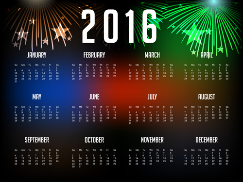 2016 Kalender mit Feuerwerk Vektormaterial 06 material Kalender Feuerwerk 2016   