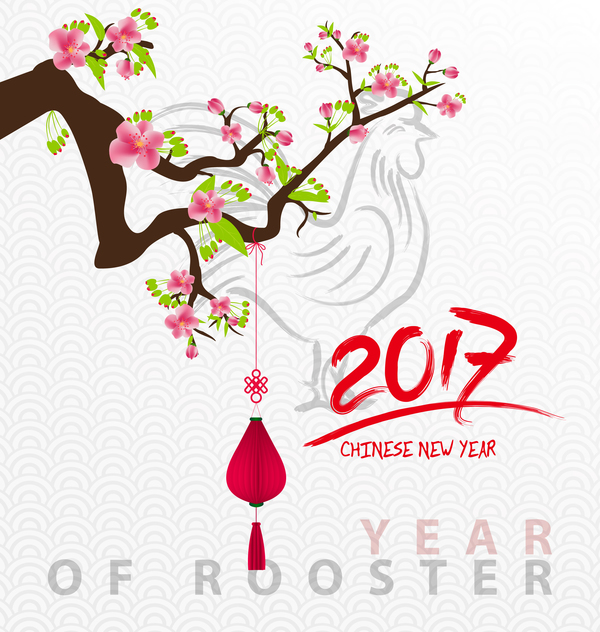 2017 chinois nouvelle année de coq avec des fleurs vecteur 07 nouveau fleurs coq Chinois année 2017   