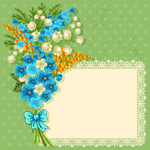 Fleur bleue avec la carte de dentelle vecteur 01 vecteur de carte fleur dentelle Bleu   