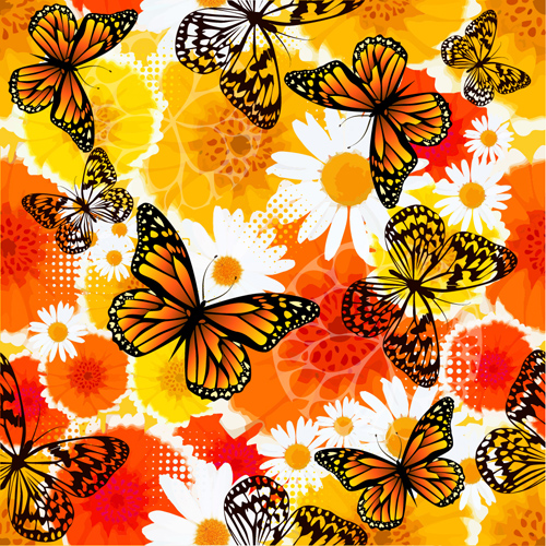 Papillons avec vecteur floral sans soudure motif vecteur 01 sans soudure papillons motif floral   
