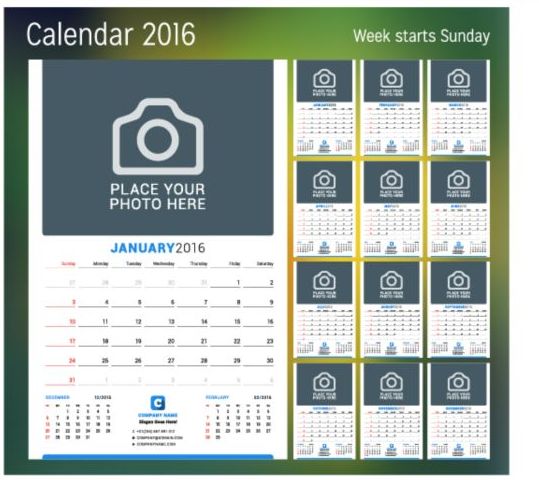Calendrier 2017 avec photo vector design 05 photo calendrier 2017   