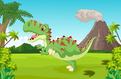 Dinosaures de dessin animé avec vecteur de paysage naturel 07 paysage naturel dinosaures dessin animé   