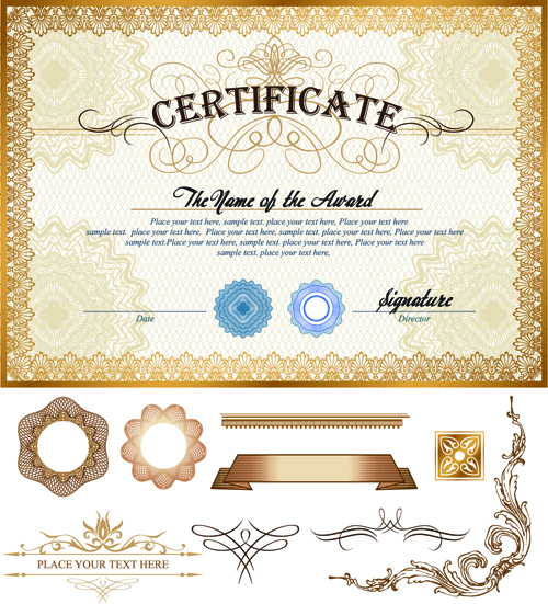 Zertifikate Vorlage mit Ornament-Kit Vektor 03 Zertifikate Zertifikat Vorlage ornament Bausatz   