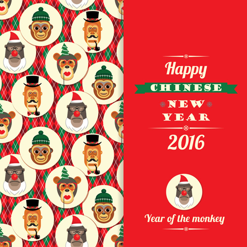 Chinesisches neues Jahr der Affenkarte Vektor 01 Neujahr Karte Jahr Chinesisch Affe   