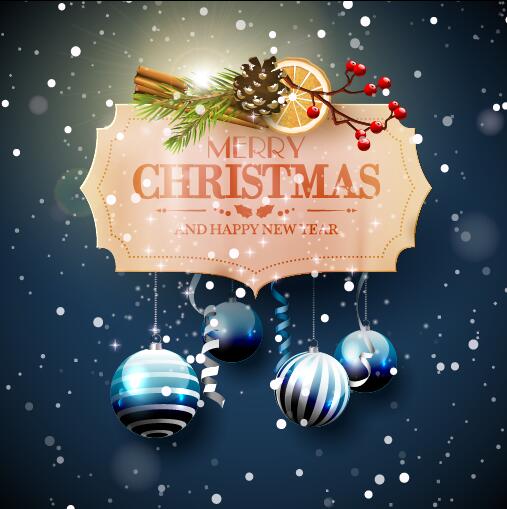 装飾ボールベクトル付きクリスマスラベルカード 装飾 ラベル ボール クリスマス カード   