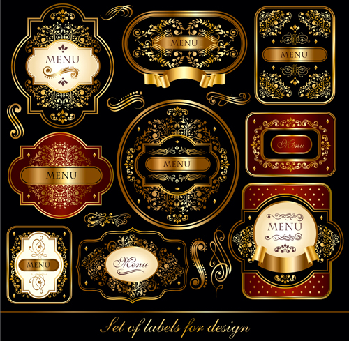 Dunkle Gold-Rahmen etikettiert Luxus-Vektor-Set 07 Luxus labels gold frame dark   