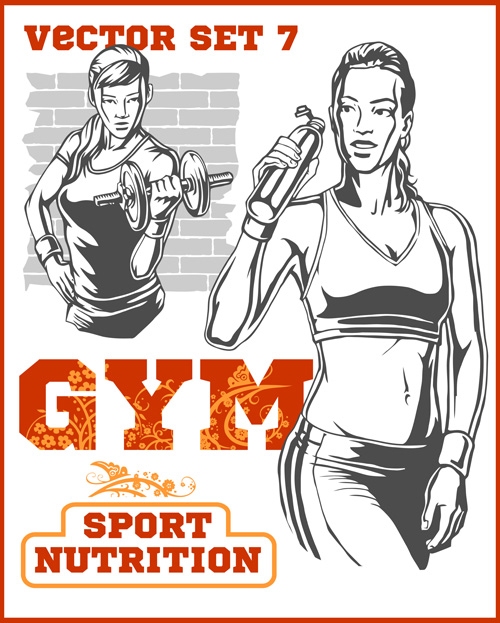Fitness GYM dessiné à la main affiche vecteur 06 poster main gym fitness dessiné   