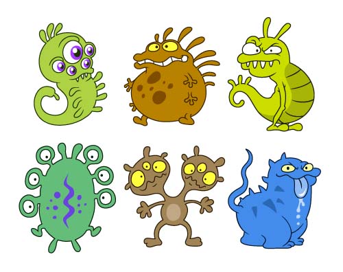 Bactéries de dessin animé drôles et vecteur de virus 04 virus drôle cartoon bactéries   