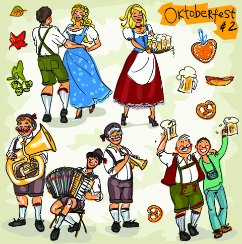 L’Oktoberfest dessiné à la main et les gens vecteur 02 personnes Oktoberfest dessiné à la main   