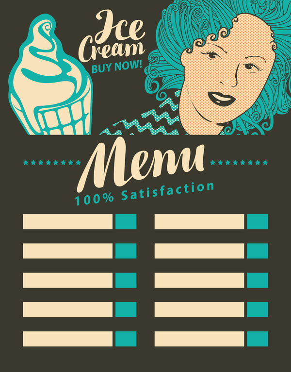 Crème glacée style rétro menu vecteur 02 style police rétro menu glace Creme   